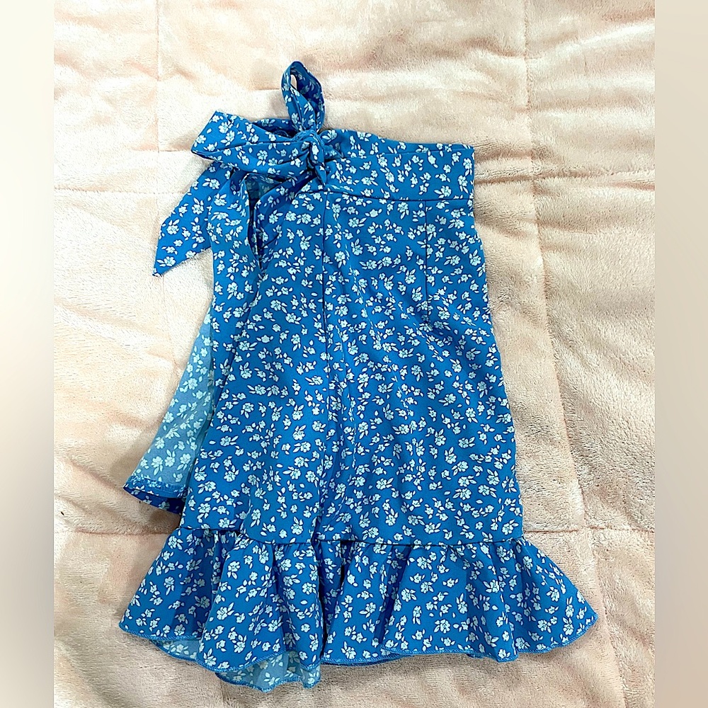 blue shien skirt, ties and buttons on the side, GOOD CONDITION!